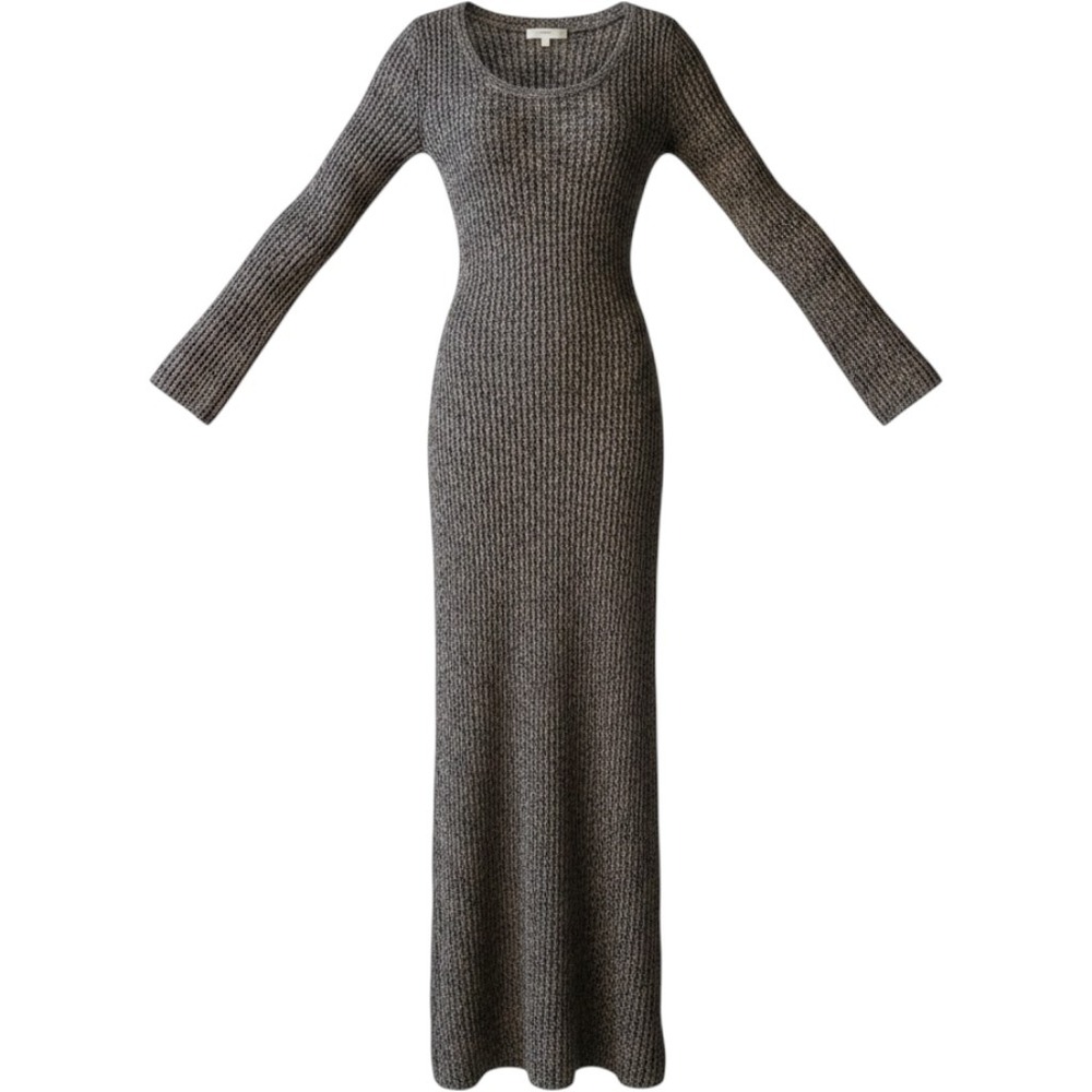 HM Marled Grey Ribbed Knit Maxi Sweater Dress Scoop Neck Long Sleeve Small